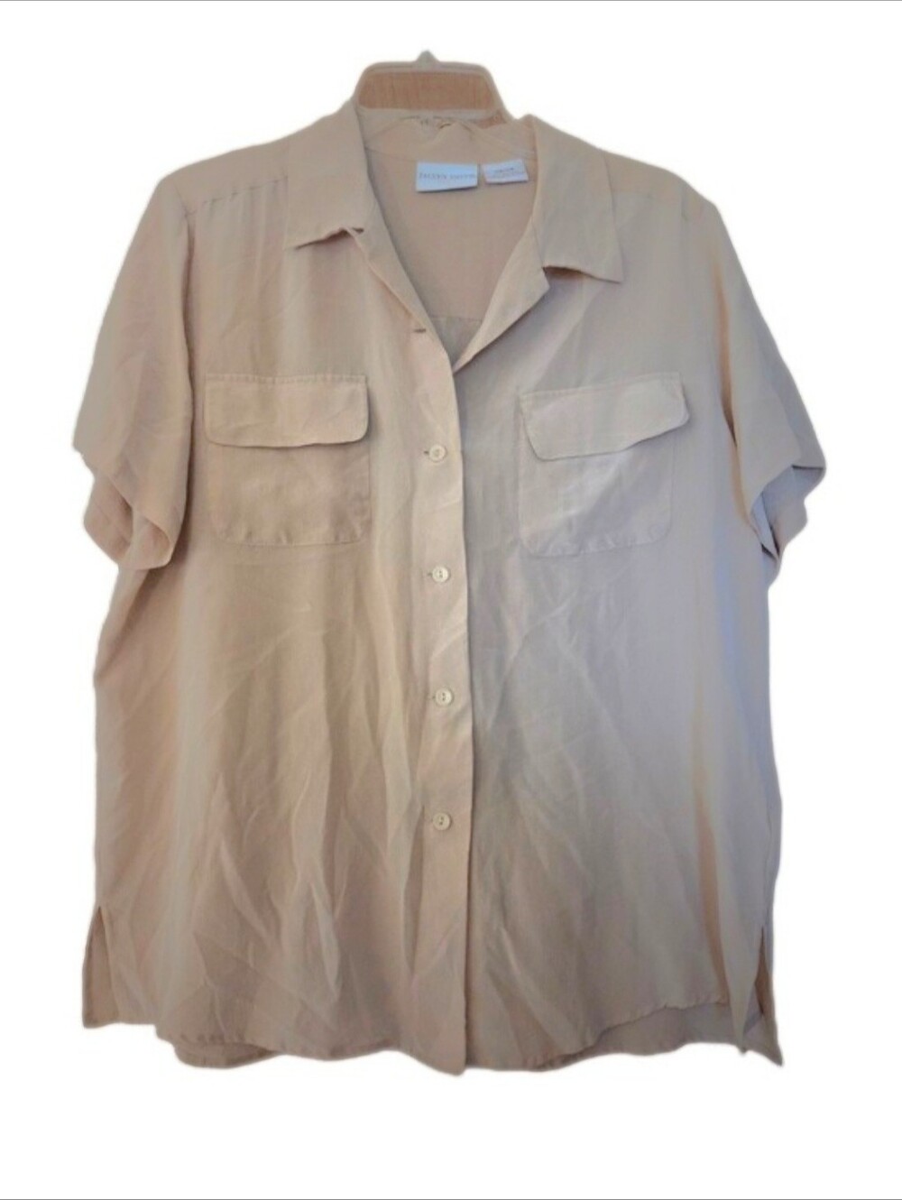 Jacyln Smith Beige 100% Silk Shirt   Quiet Luxury Plus Size 16W